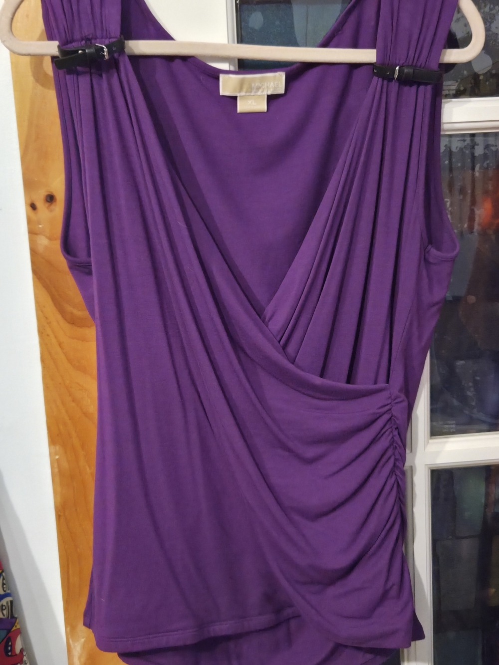 Michael Kors Purple Draped V-Neck Sleeveless Tank With Belted Accents